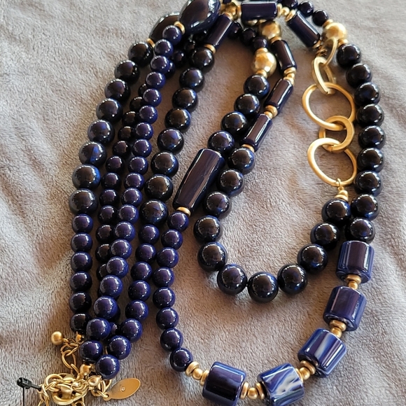Chico's Jewelry - Chico's Navy Beaded Necklace 19"